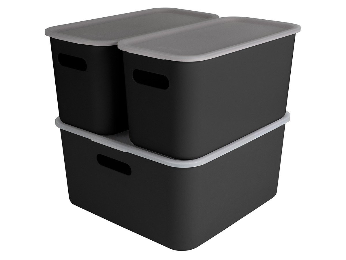 Sunware sigma home set van 3 cube boxen met deksel - black
