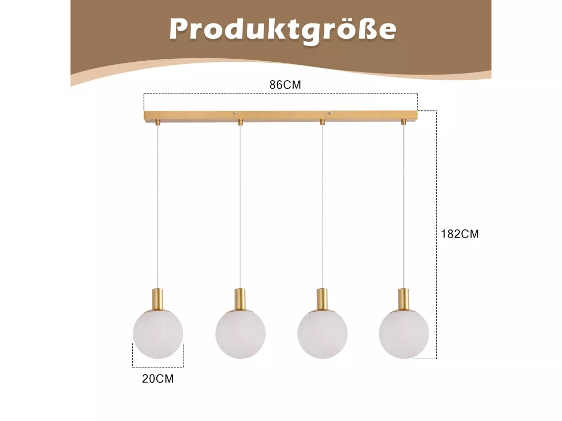 NETTLIFE Suspensions verre E27 Suspension 4 feux suspendue Hauteur réglable Lampe à suspension Moderne