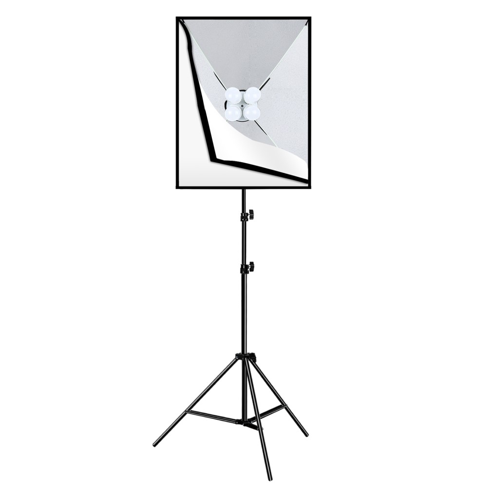 (50x70cm) Fotostudio Softbox Fotobeleuchtung Tripod Stativ mit Diffusor   4x E27 LED Lampen (5700K) - Schwarz