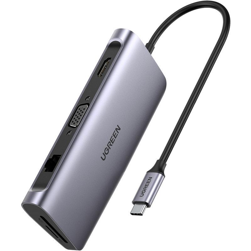 UGREEN USB-C Hub, 9-in-1 40873, 3x USB-A 3.0, 1x USB-C, 1x HDMI, 1x VGA, 1x RJ45, 0.15 m
