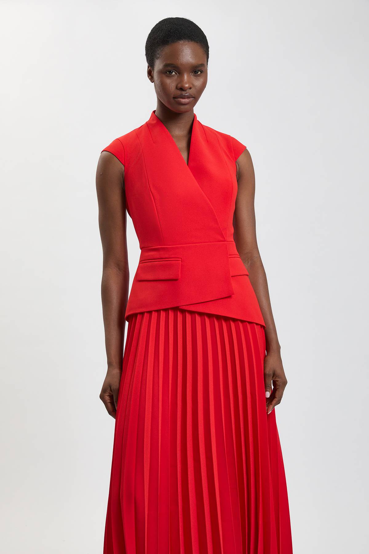 KarenMillen Robe Longue Plissée Asymétrique En Crêpe Ajusté