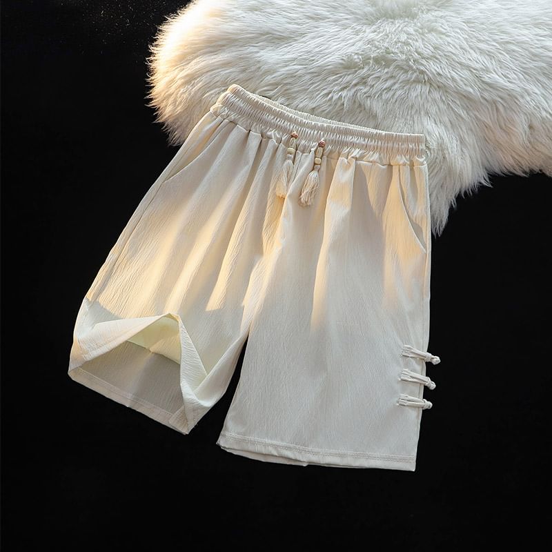 Fushet - Elastische taille, effen shorts met knoopdetail
