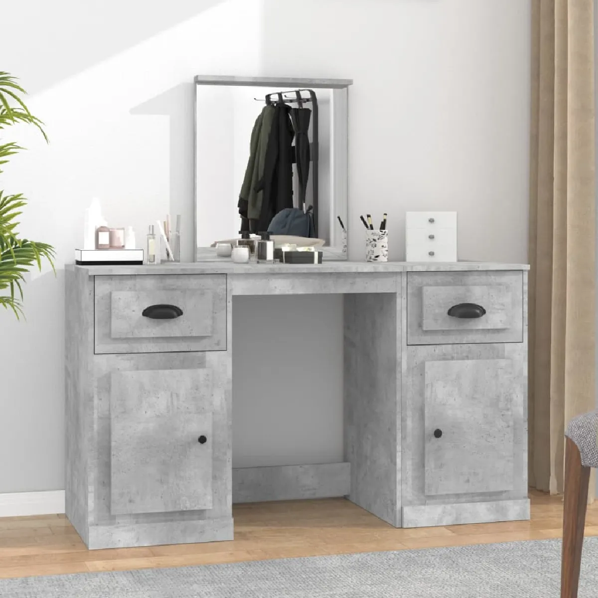 vidaXL Coiffeuse avec miroir - Gris béton