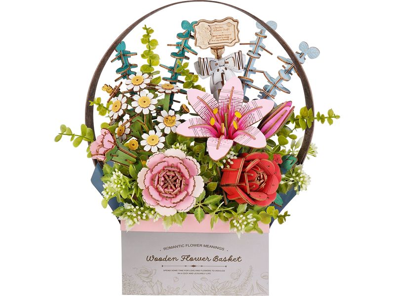RoboTime Bausatz Blumenkiste mit Griff 3D-Puzzle aus lasergeschnittenen Holzteilen