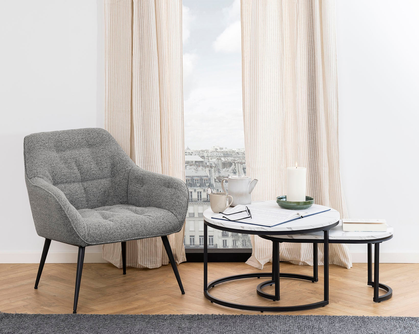 Rivan Salontafel - 70 x 70 cm - Wit Marmer look - Set van 2