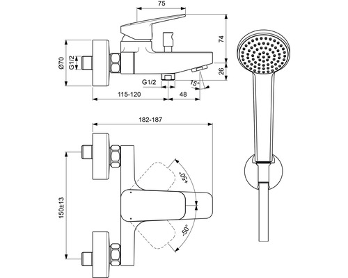 Ideal Standard CERAPLAN chromen badkraan BD258AA