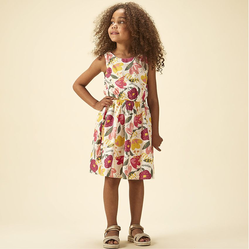 Robe sans manches imprimé floral à fentes latérales pour fille - Blanc