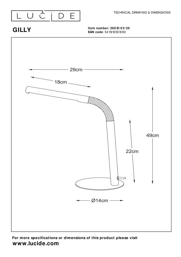 Lucide GILLY Bureaulamp - Zwart