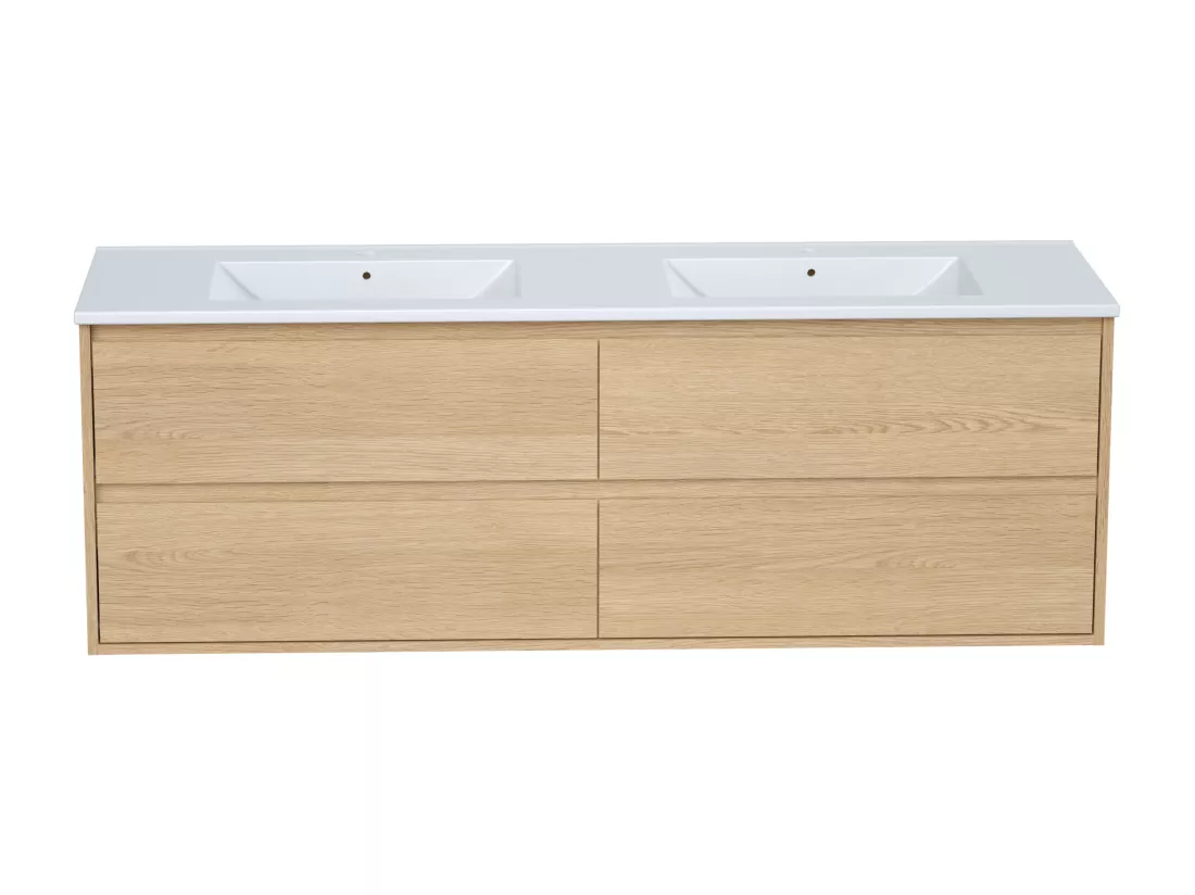 Meuble de salle de bain suspendu avec vasque à encastrer - Placage chêne - 150 cm - MILIPAM