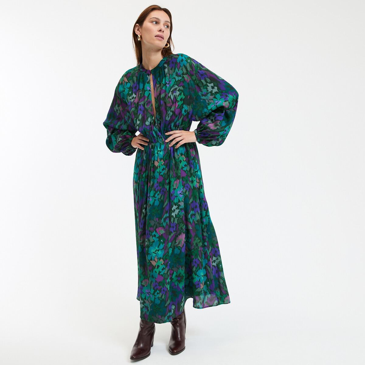 COLEÇÃO LA REDOUTE<br>Vestido longo e evasê, mangas compridas