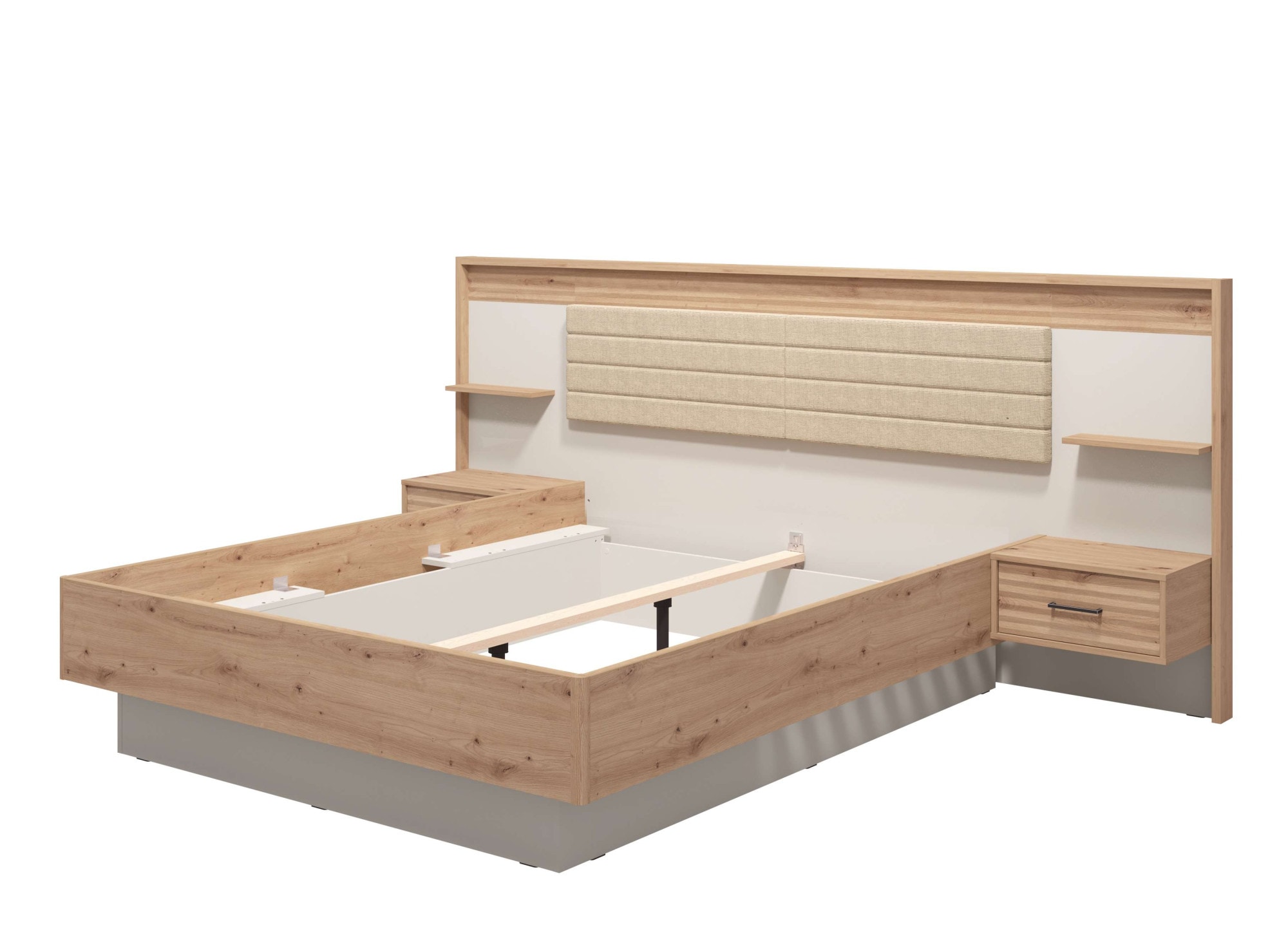 INOSIGN Bettgestell »Modena Liegefläche 160x200cm, FSC-zertifizierter Holzwerkstoff« 3-tlg., Bett und 2 Wandpaneele mit Nachtkommoden,  Bettanlage, mit teilgepolstertem Kopfteil