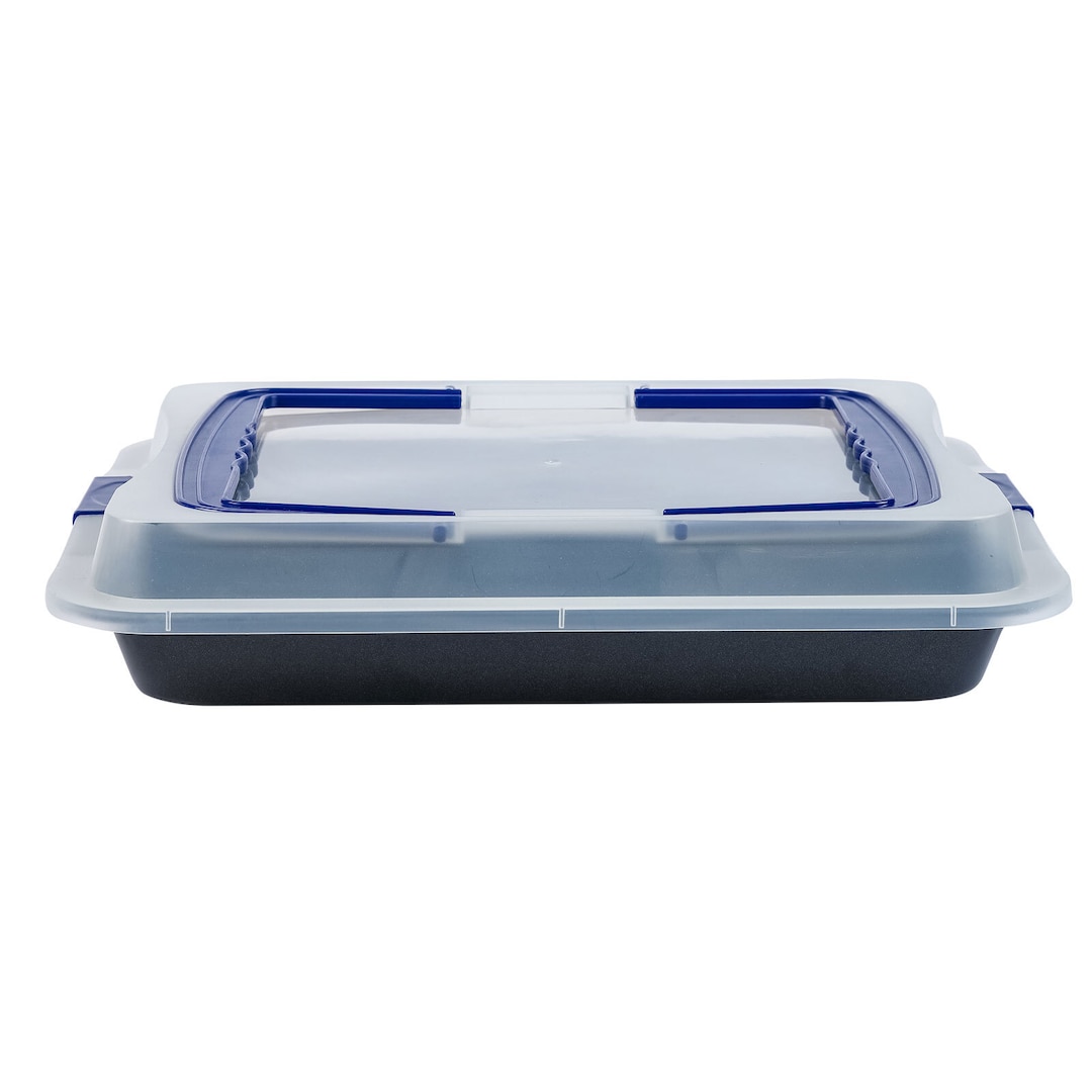 Back-/Auflaufform mit Haube und Tragegriff schwarz transparent blau 40x8x32cm