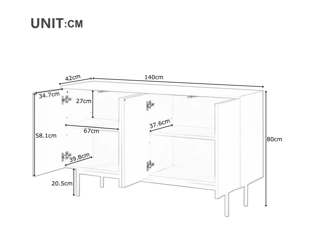 Buffet moderne avec étagères réglables - portes à motif d'arc - MDF - Blanc