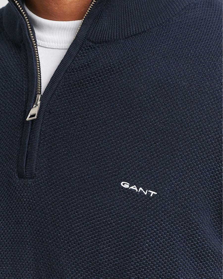 GANT Cotton Pique Half Zip Evening Blue