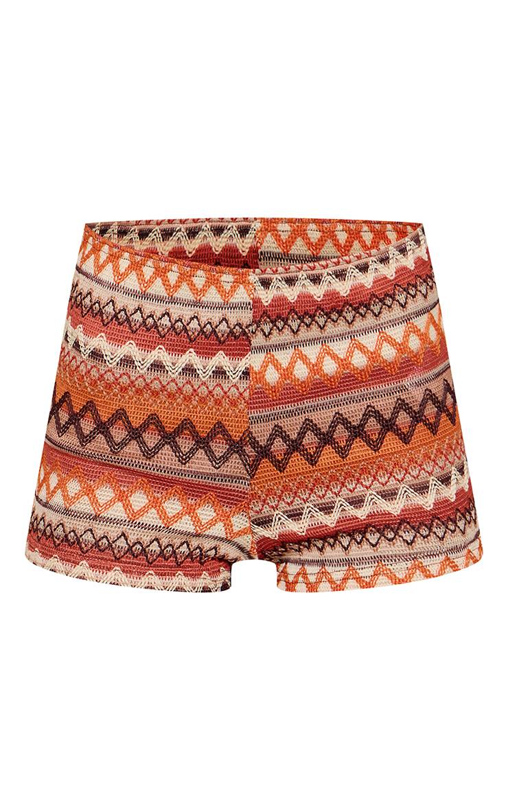 Orange Ensemble Coordonné Short Aztec Texturé