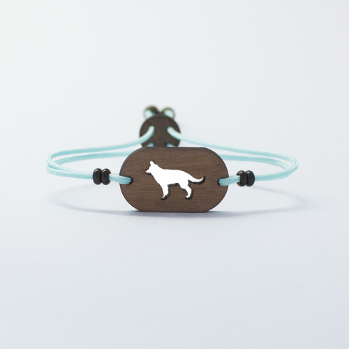 Pulseira de madeira personalizável para Pastores Alemães, azul claro