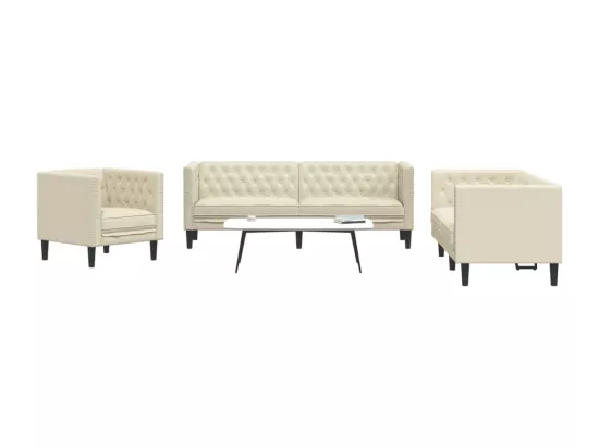 Ensemble de canapé Chesterfield 3 pièces crème similicuir