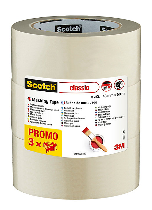 Ruban de masquage Scotch 3M 50 m x 48 mm - 3 rouleaux