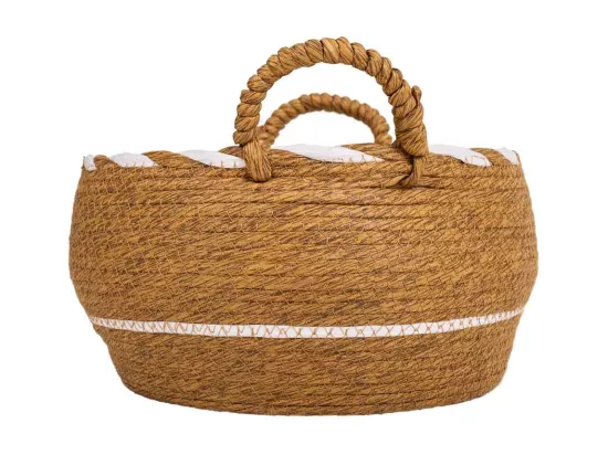 Panier en fibre naturelle tissé à la main marron 30x18x26h