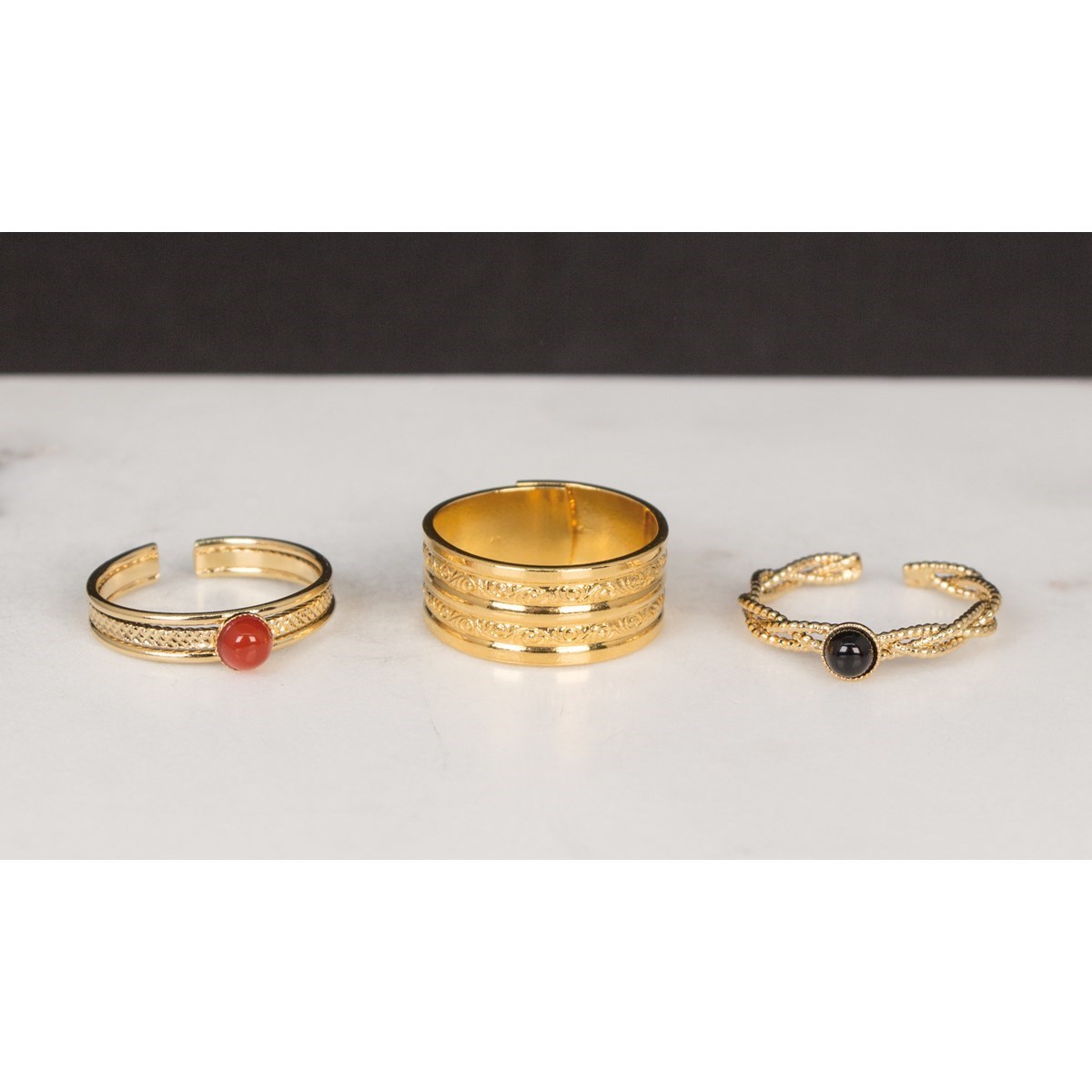 Bague ajustable pierres naturelles Turquoise raffinée dorée à  l'or fin 24K TORSADÉE