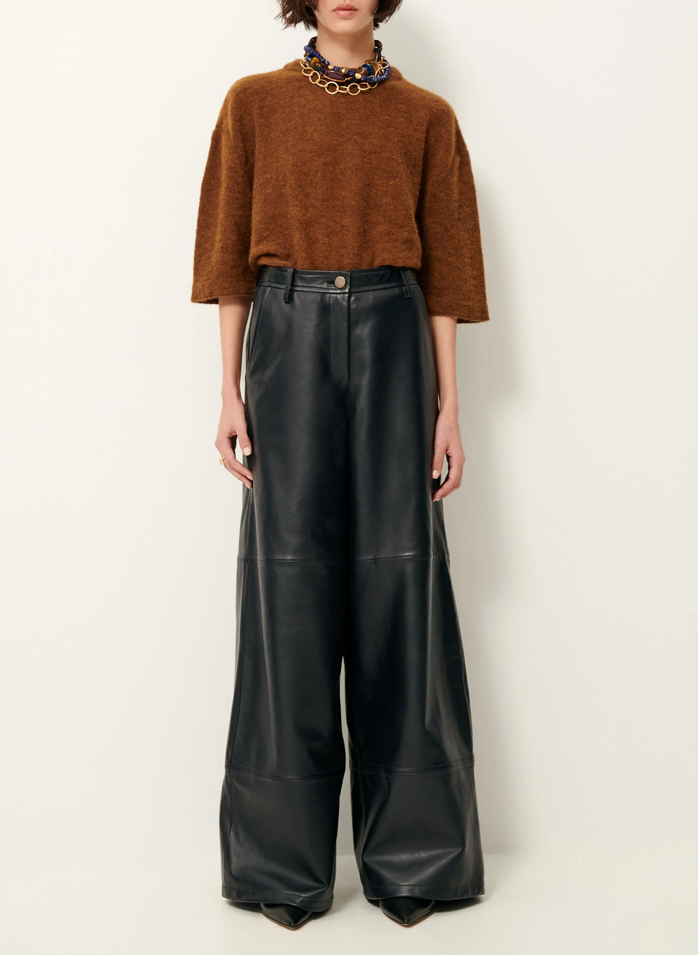 DALTO - Pantalon large en cuir | Noir