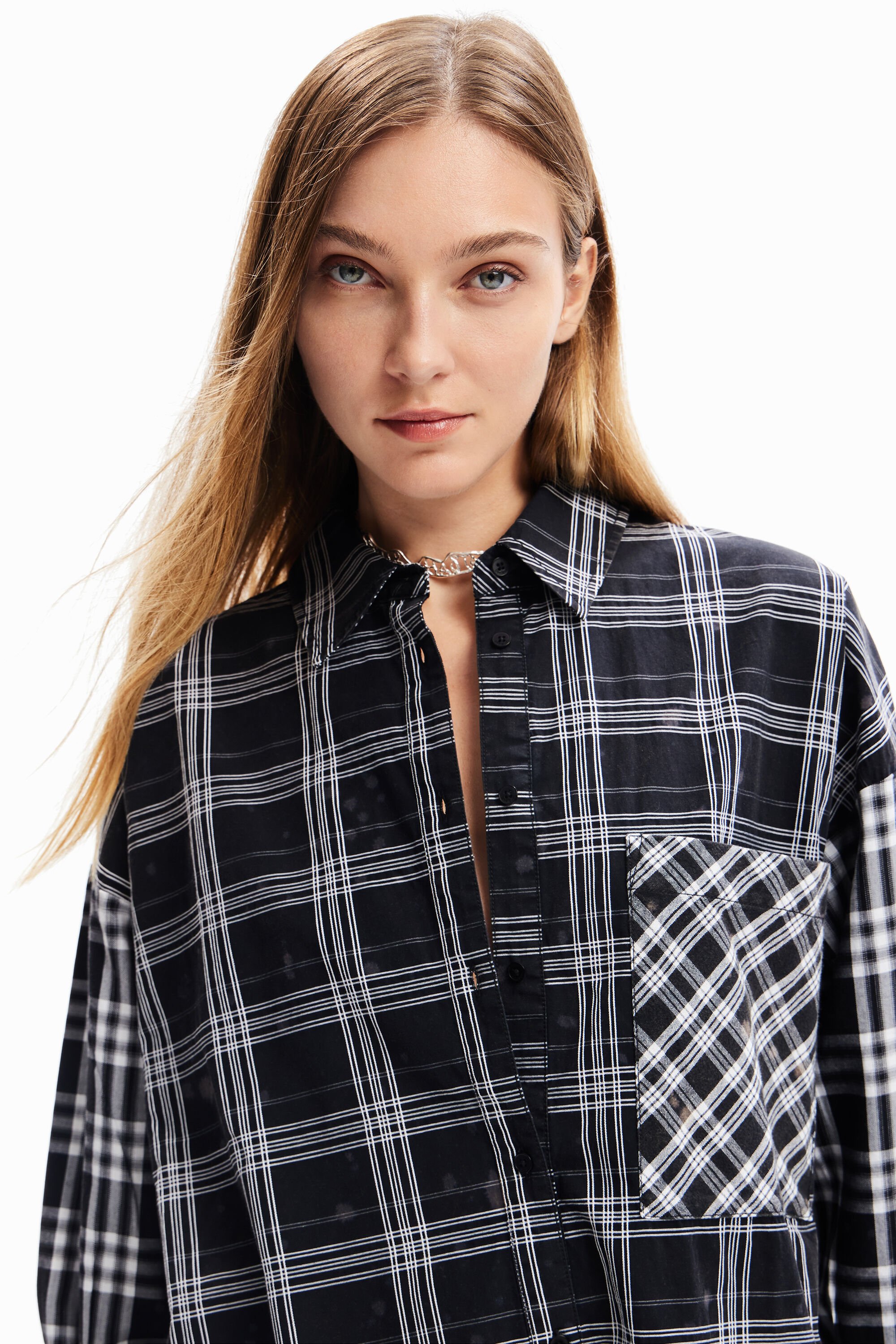 Chemise oversize patchwork carreaux