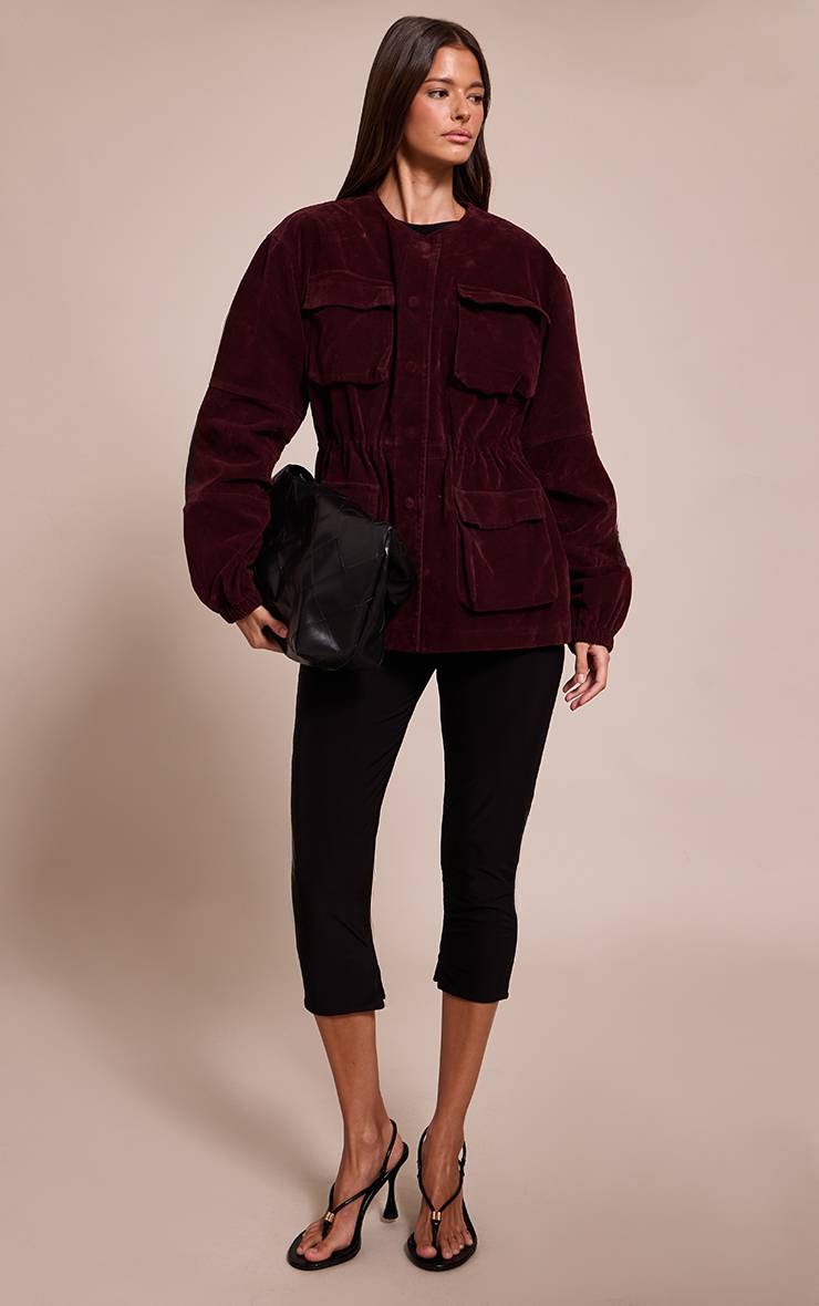 Rouge Bordeaux Veste Structurée En Synthétique Avec Poches Détaillées Et Taille Ajustable
