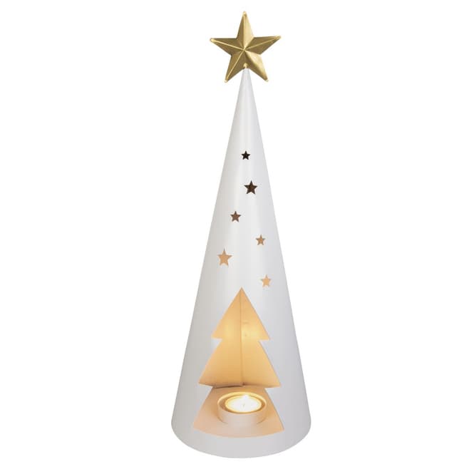 Teelichthalter - Baum - weiß/gold - ca. 15 x 42 cm