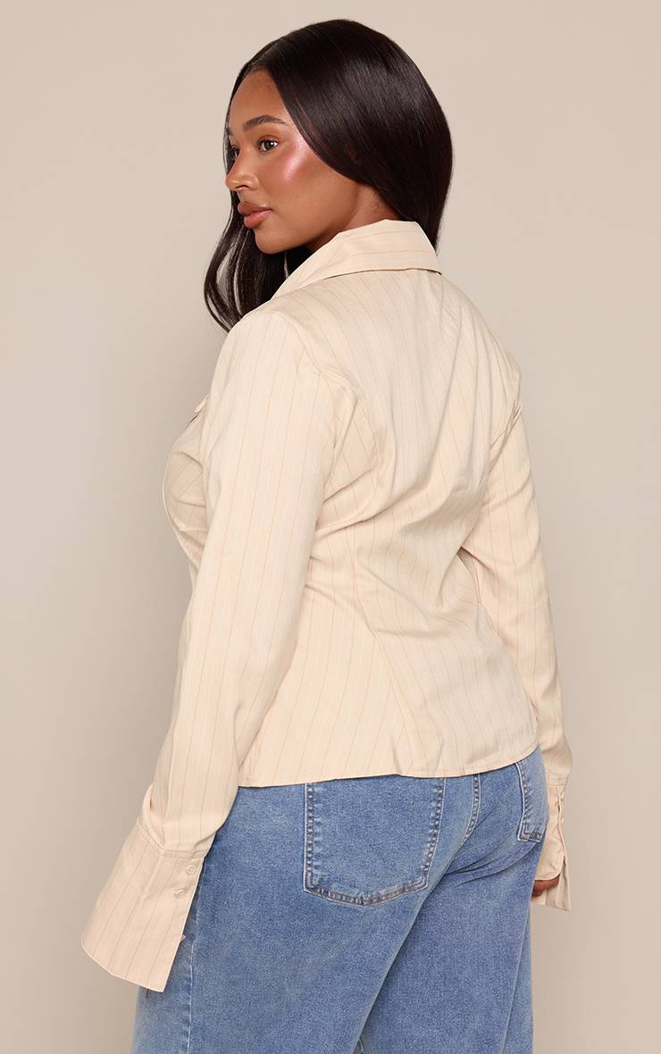 Jaune Chemise Cintrée À Col Surdimensionné À Fines Rayures Grande Taille