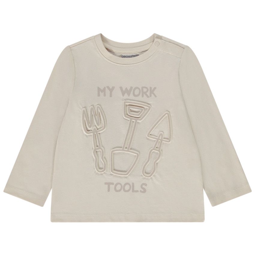 T-shirt manches longues en jersey print en relief pour bébé garçon - Ecru