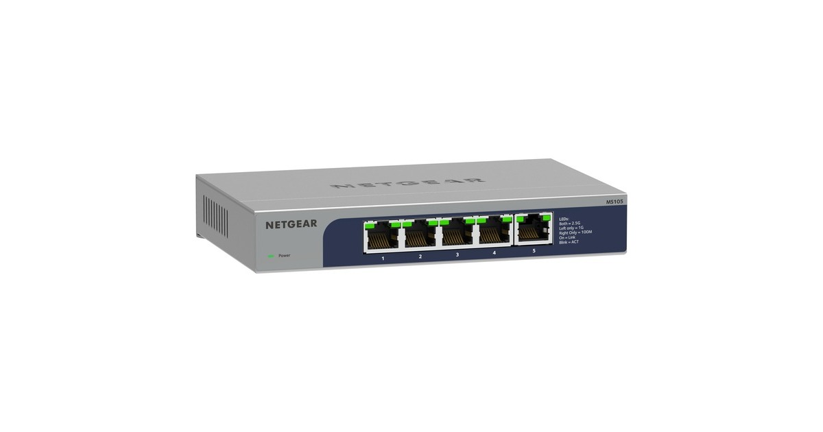 Netgear5-poorts Multi-Gigabit 2,5G Ethernet Unmanaged switch, MS105  (Grijs)