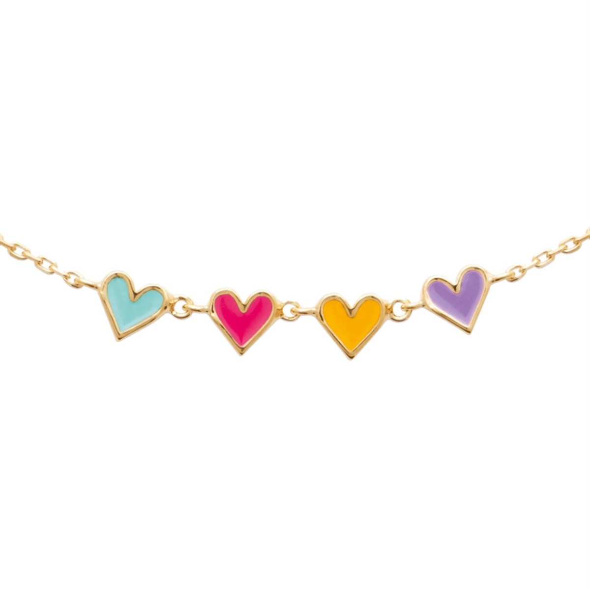Collier suite de 4 coeurs émail coloré Plaqué OR 750 3 microns