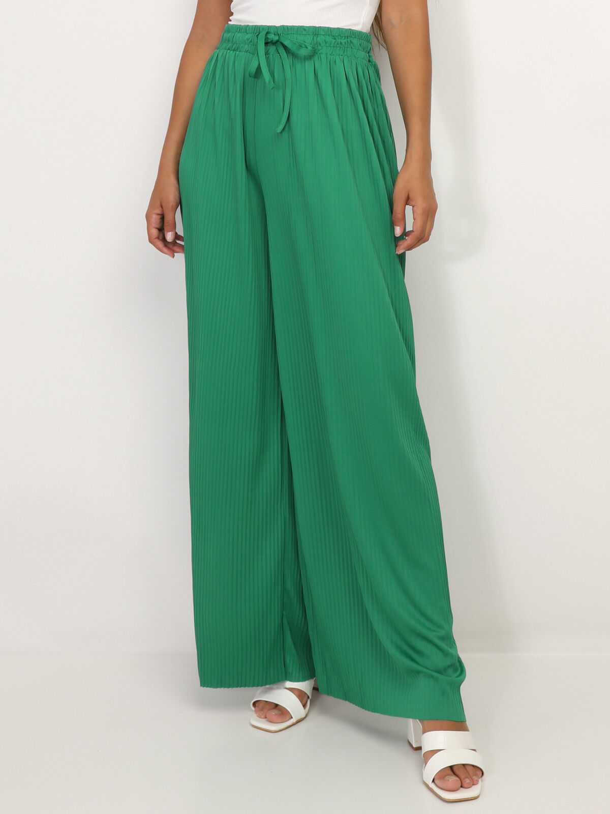 Pantalon large plissé- Vert