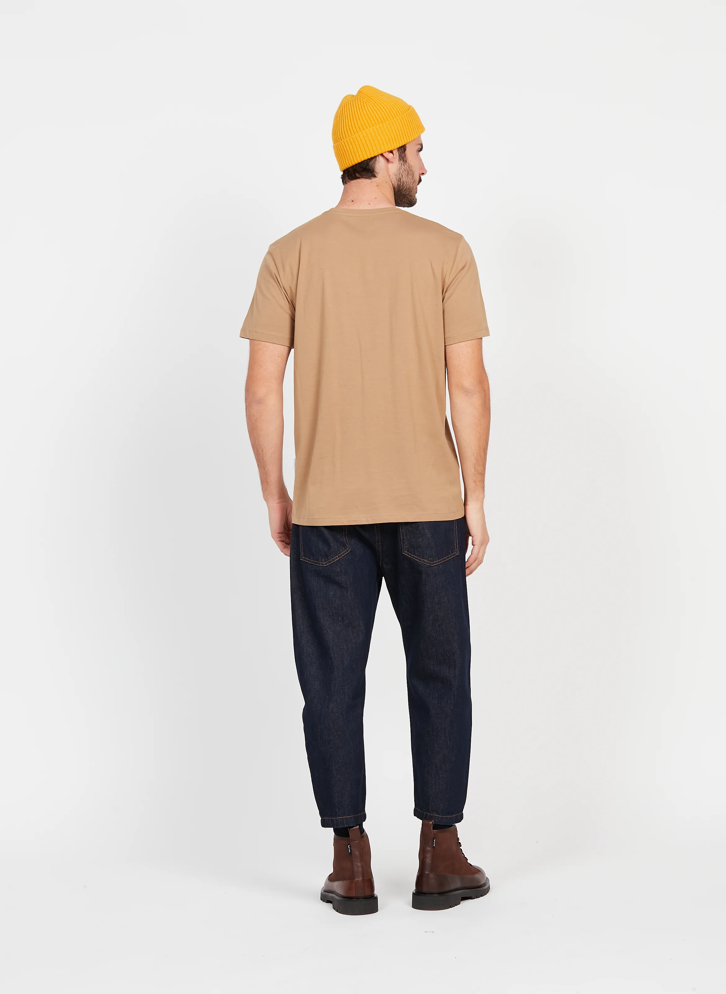 Tee-shirt droit col rond en coton | Marron