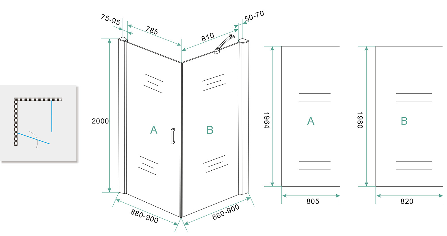 Mueller Super douchecabine 90x90cm mat zwart