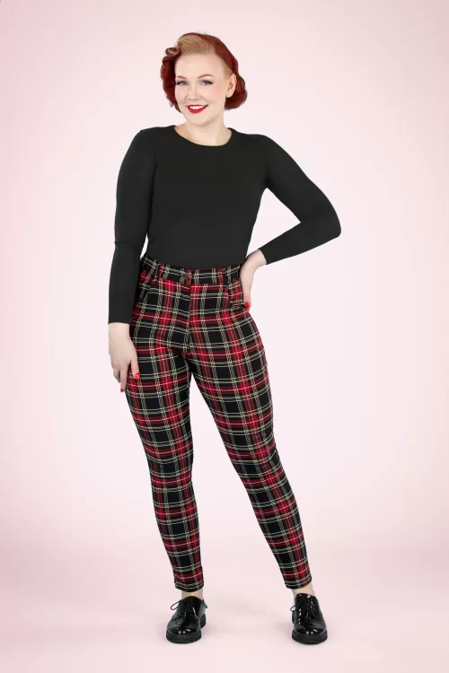 Banned Retro Tilly Tartan broek in zwart en rood