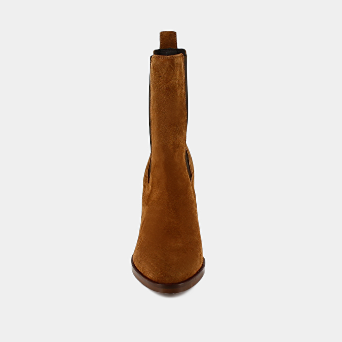 Bottines à bouts pointus et élastiques  en croute cognac