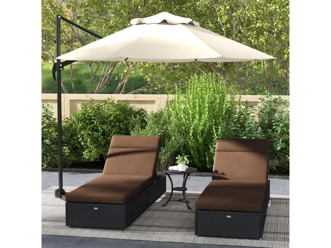 Lot de 2 matelas pour bain de soleil transat - cordons et velcros d'attache - dim. 196L x 55l cm ép. 8 cm - polyester déperlant marron