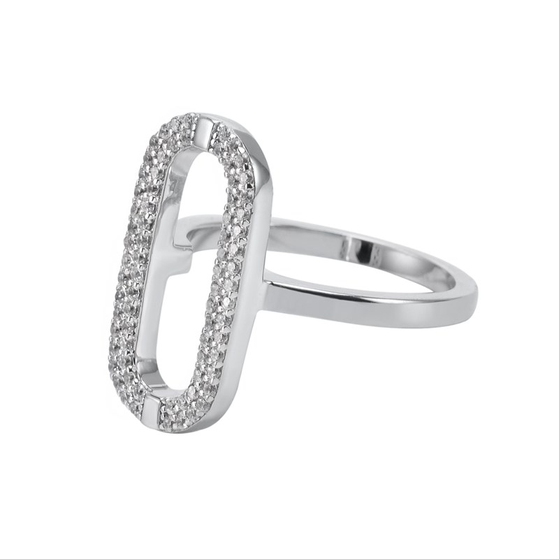 Bague Argent Ovale Sertie De Zirconium