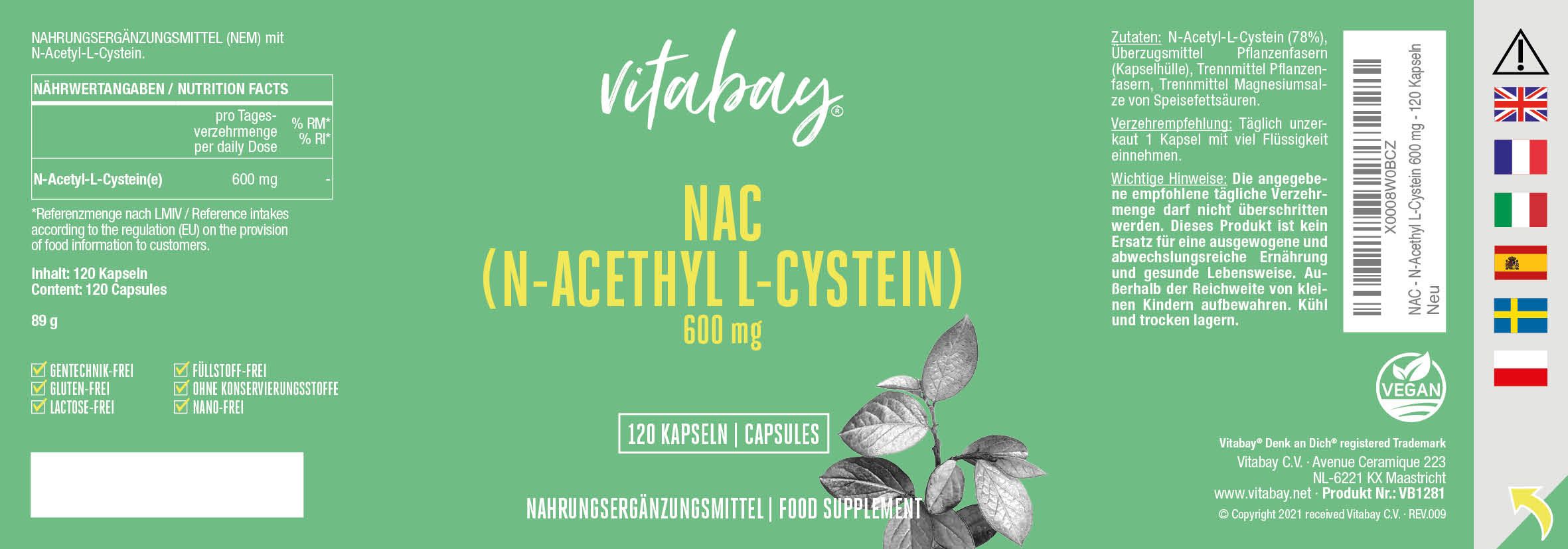 Vitabay NAC 600 mg  (N-Acetyl L-Cystein)