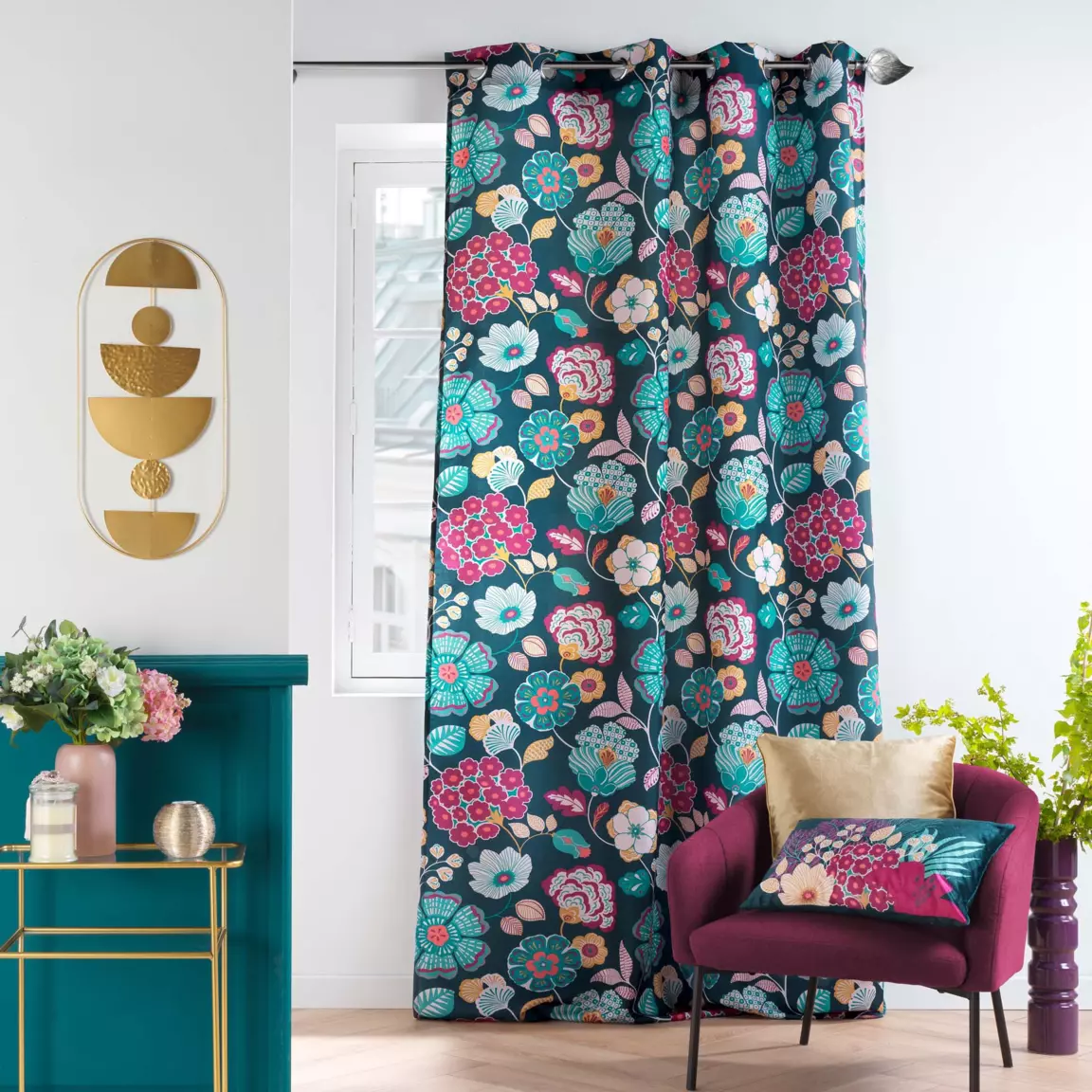 Rideau oeillets (140 x 260 cm) Winteria Bleu canard