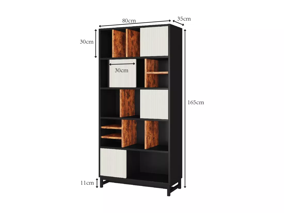Vitrine haute、Bibliothèque à 5 niveaux - 19 compartiments - Blanc
