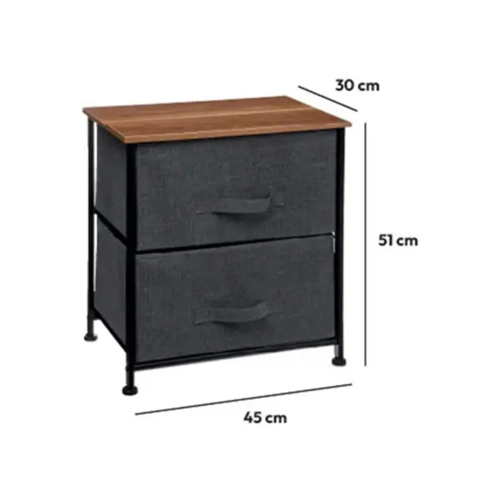 5Five Opbergkast - 2x mand - 42x30x51cm - hout/stof donkergrijs