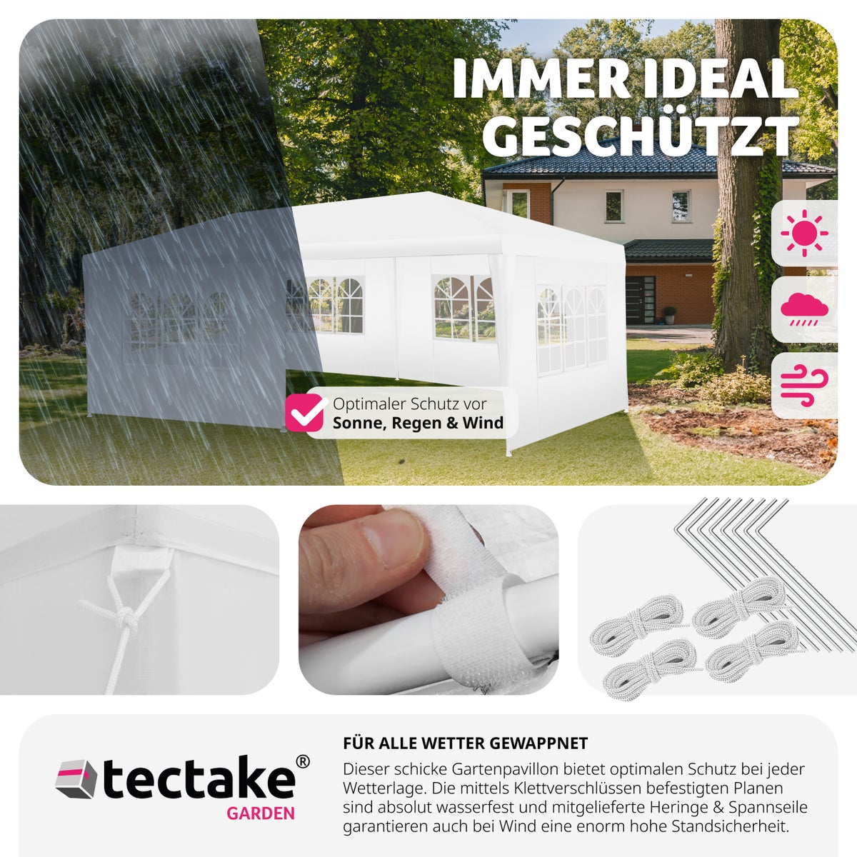 tectake Vivara paviljoen 6 x 3 m inclusief scheerlijnen en haringen