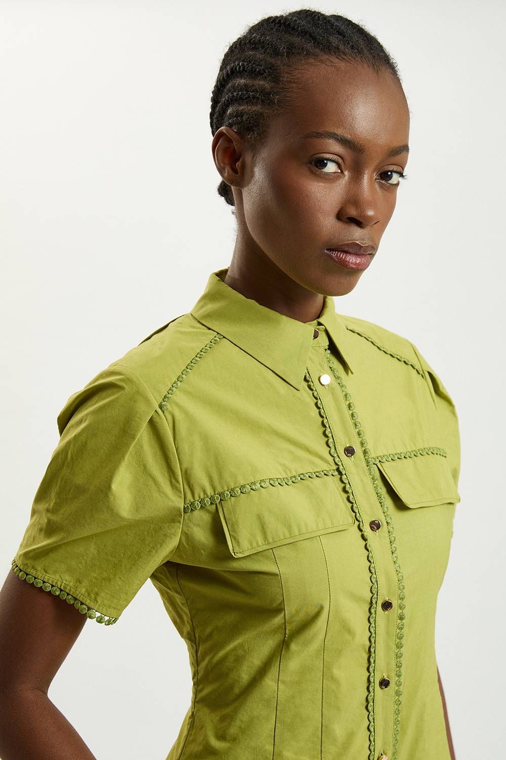 KarenMillen Robe Mini Tissée En Coton Avec Broderie Anglaise Et Col Pour Petite Taille
