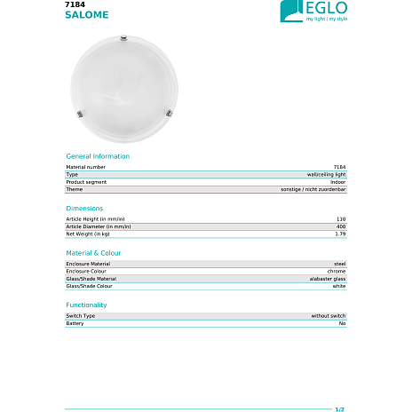 Salome væg- og loftlampe - hvid