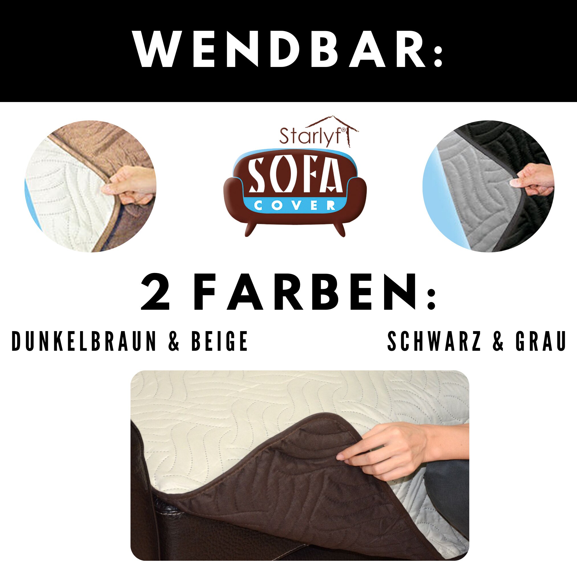 Starlyf® 3 Sitzer Sofaschoner, wasserabweisend, wendbar Sofa Cover