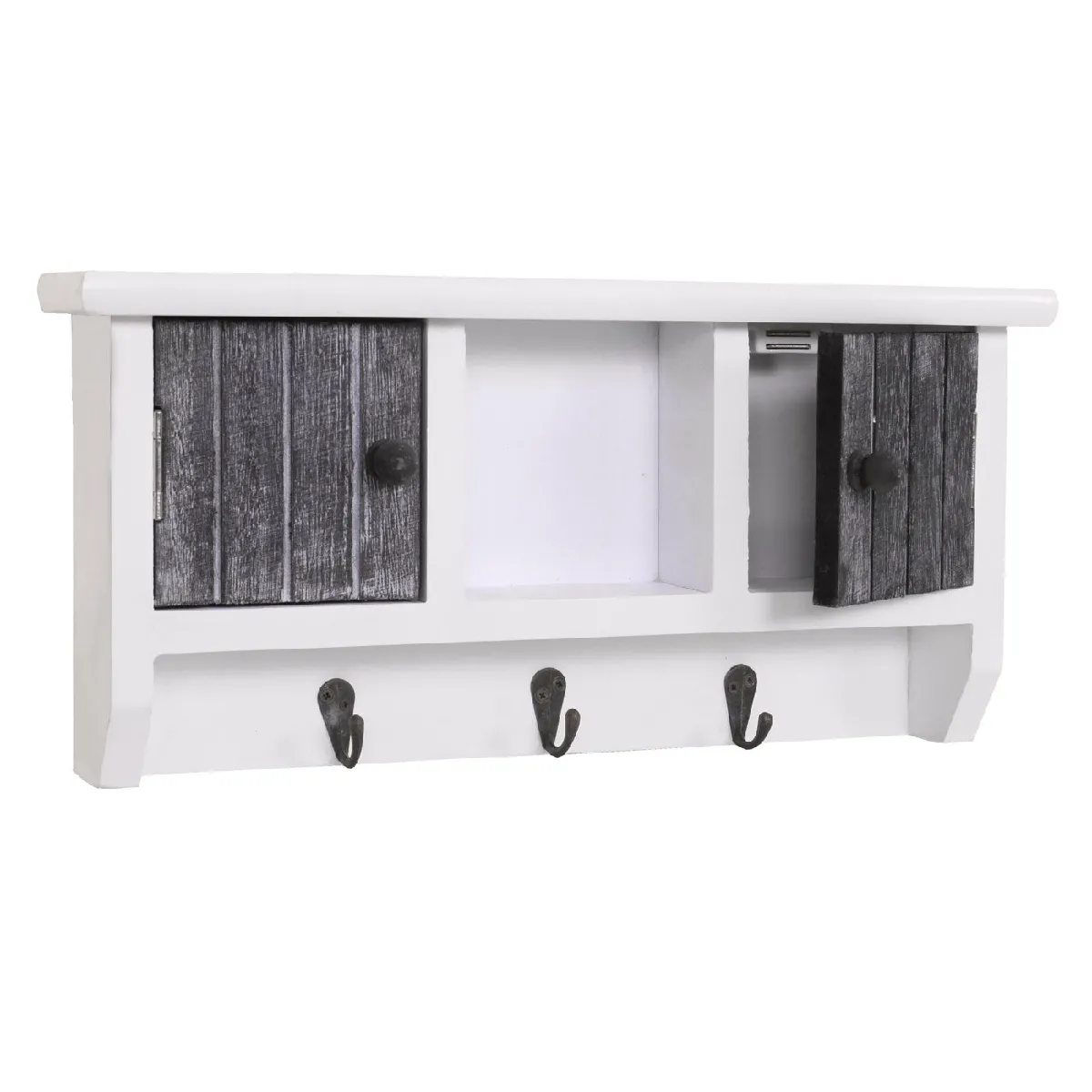 Decoshop26 Porte-clés mural bois massif gris-blanc