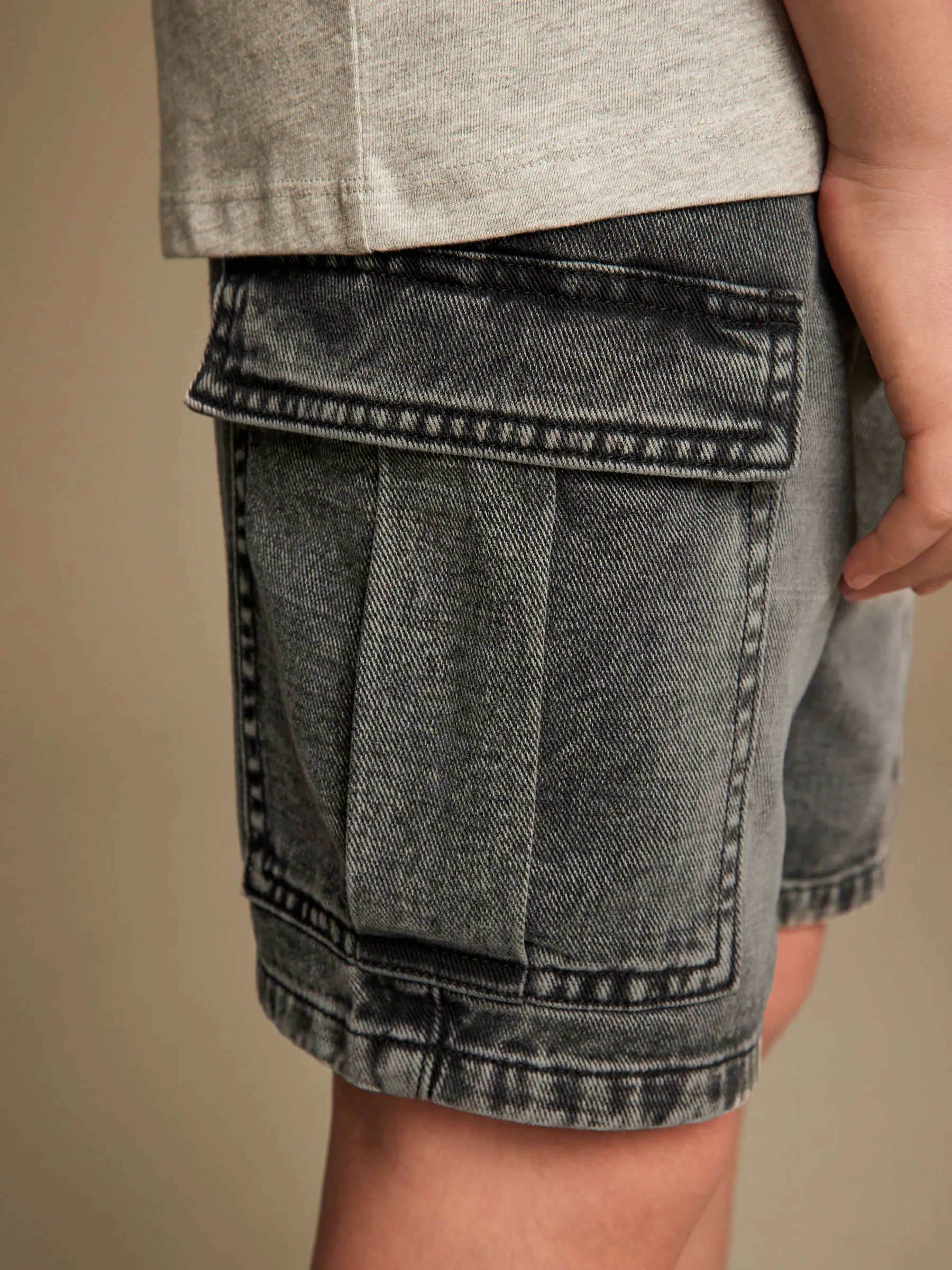 Grijs - Denim cargoshort (3-16 jr)