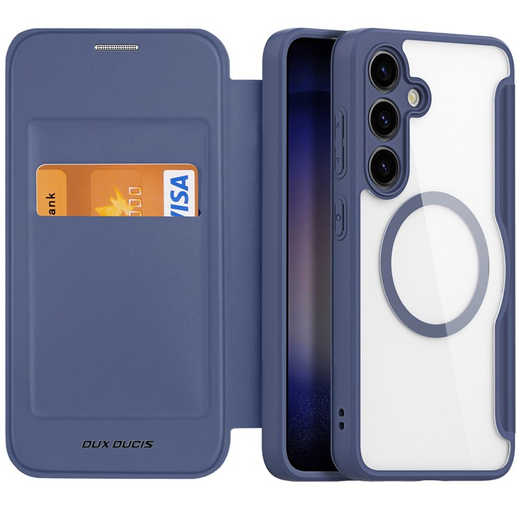 Samsung Galaxy S24 Hybrid Leder Tasche   Kunststoff Rückseite - Blau / Transparent